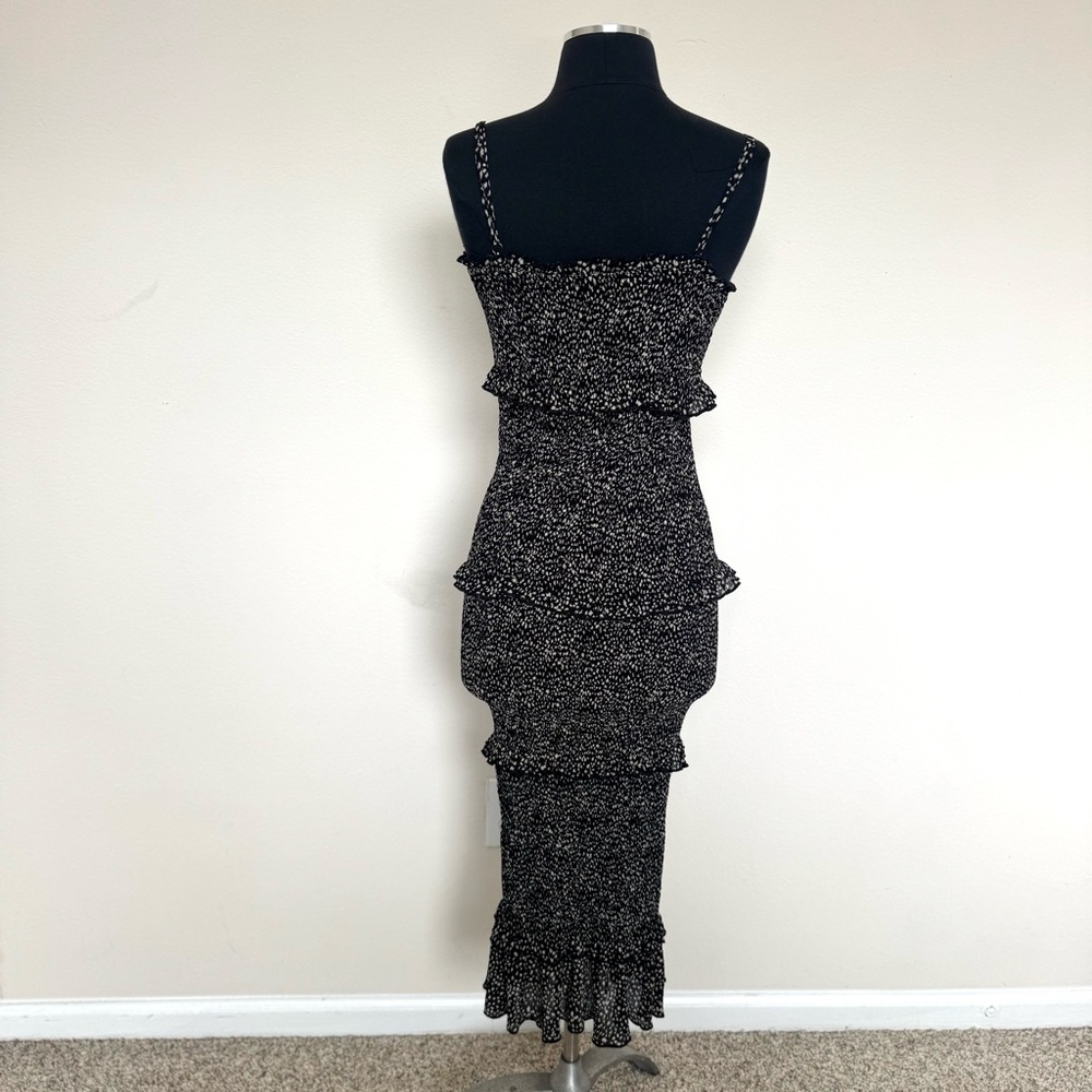 Mable Esme Black Tiered Ruffle Smocked Bodycon Midi Dress S - Picture 5 of 10